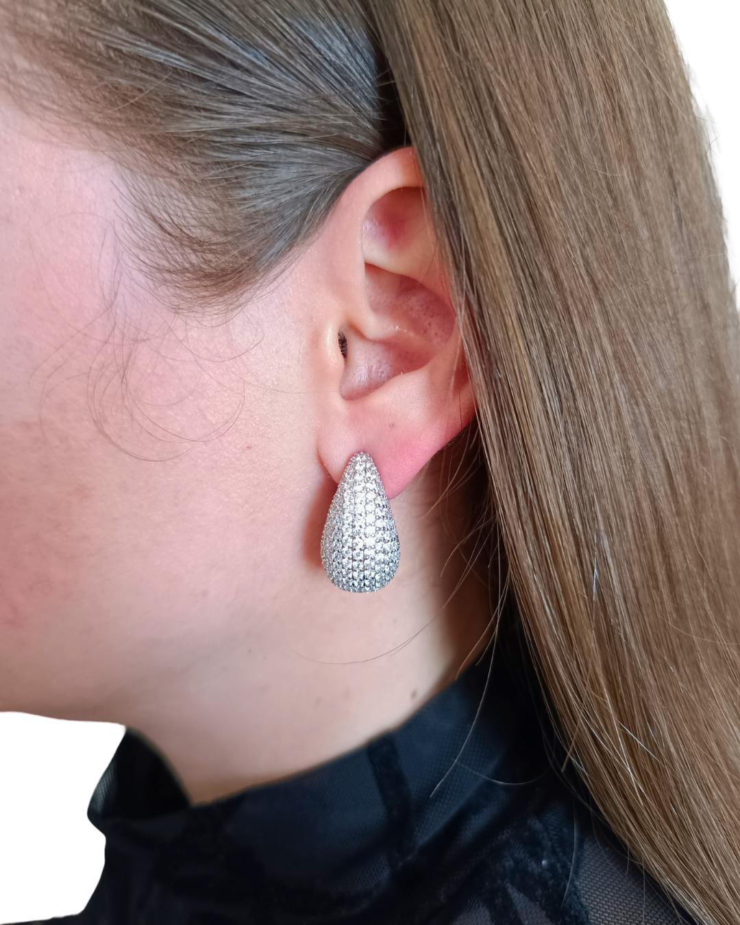 Gabriella - cercei lacrimă cu strasuri zirconia, placați aur 18K