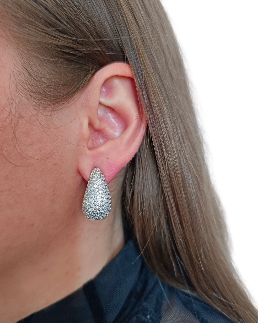 Gabriella - cercei lacrimă cu strasuri zirconia, placați aur 18K