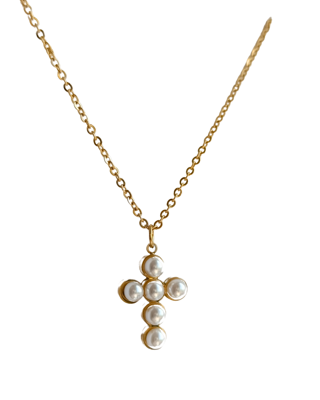 colier placat cu aur cu pandantiv cruce din perle naturale 18K EVIA