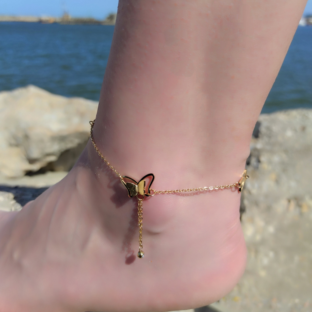 brățară de picior BUTTERFLY placată aur 18K