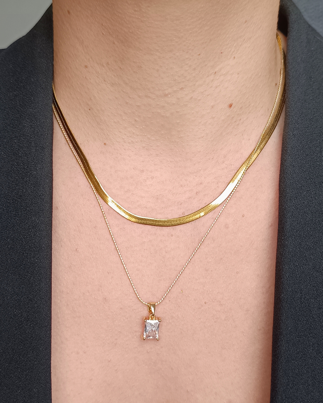 set coliere Lora placat cu aur 18K, pandantiv zirconiu