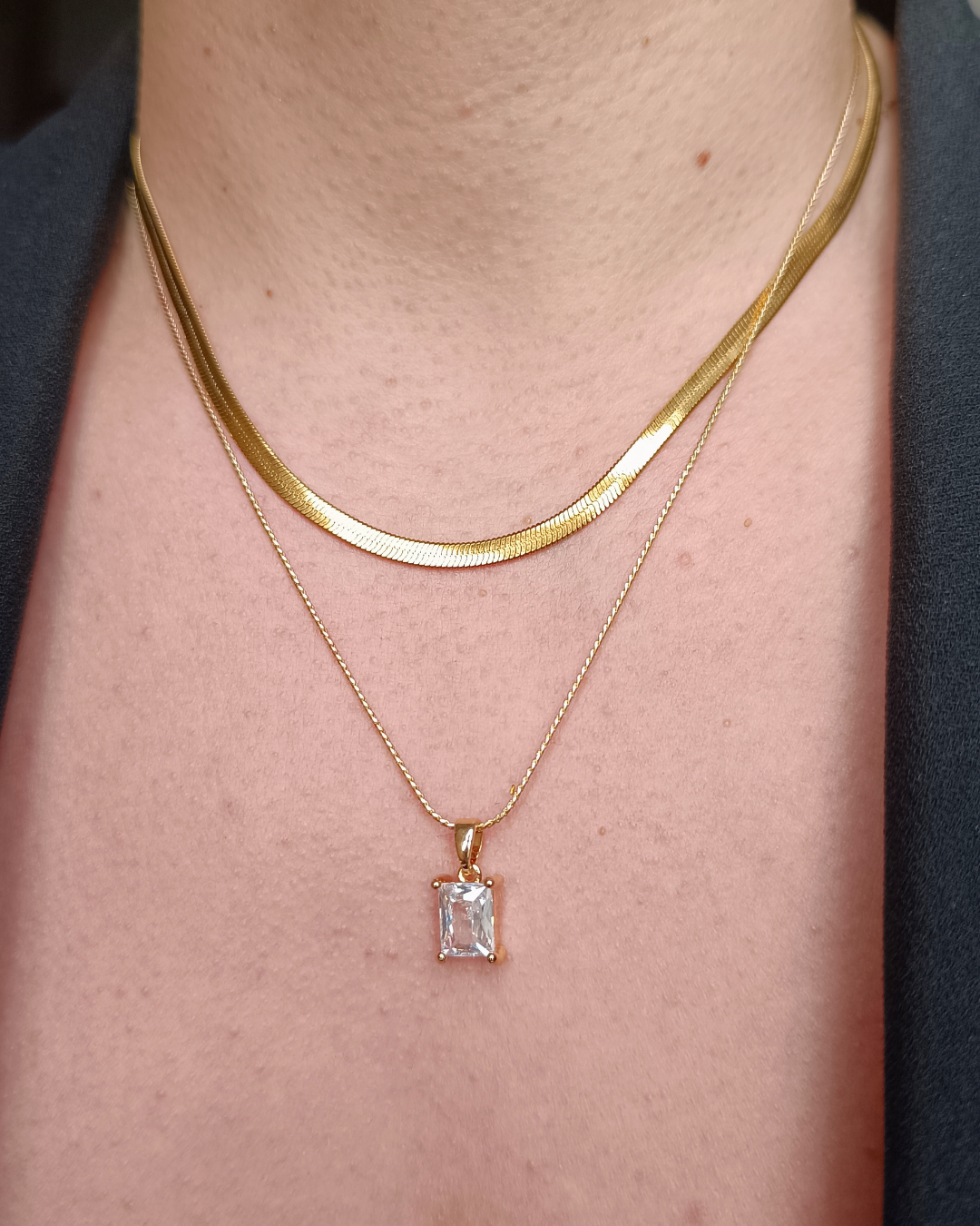 set coliere Lora placat cu aur 18K, pandantiv zirconiu
