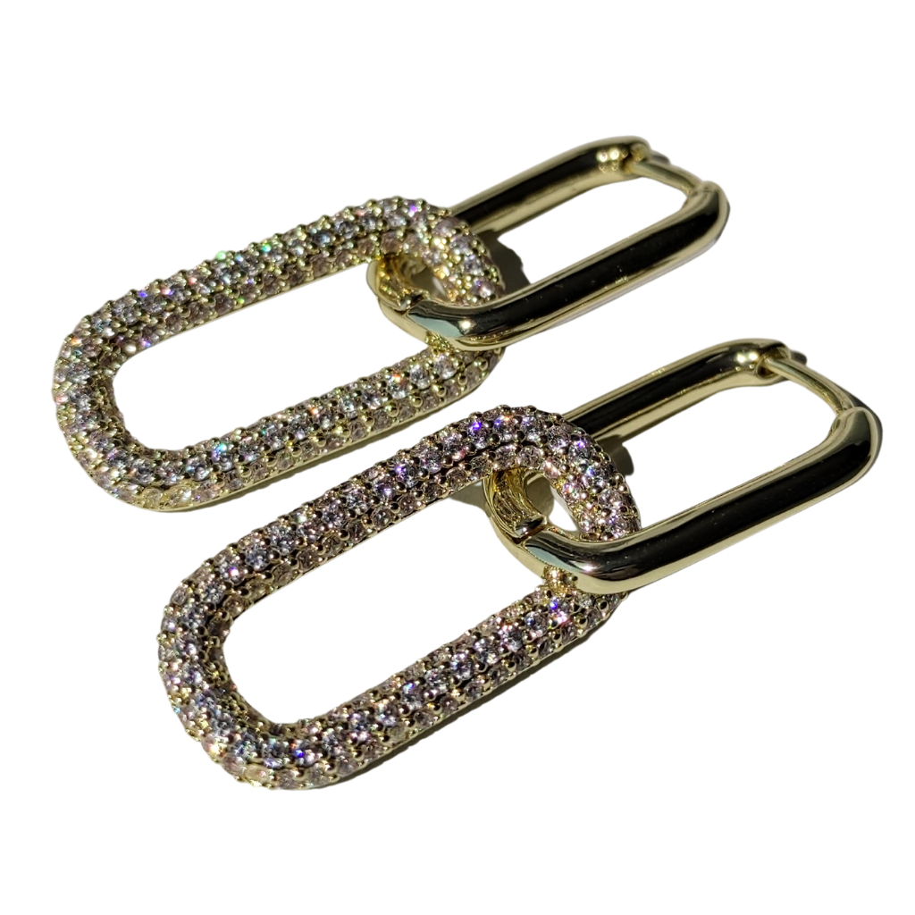 cercei link MONARCHAL cu strasuri zirconia, placați aur 18K