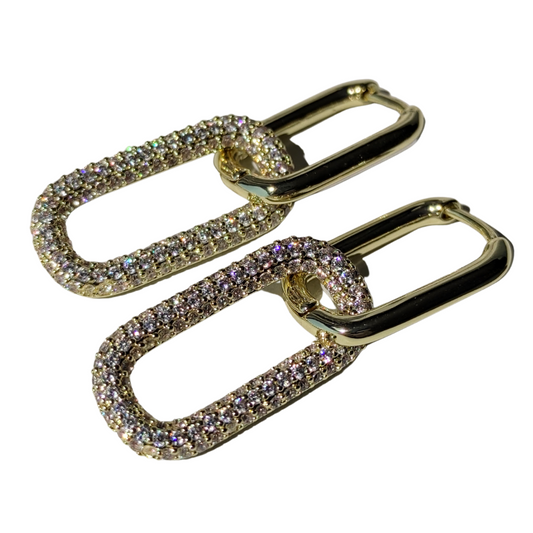 cercei link MONARCHAL cu strasuri zirconia, placați aur 18K