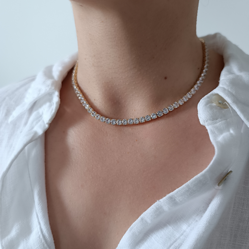 colier tennis KIRRA placat aur 18K și strasuri zirconia