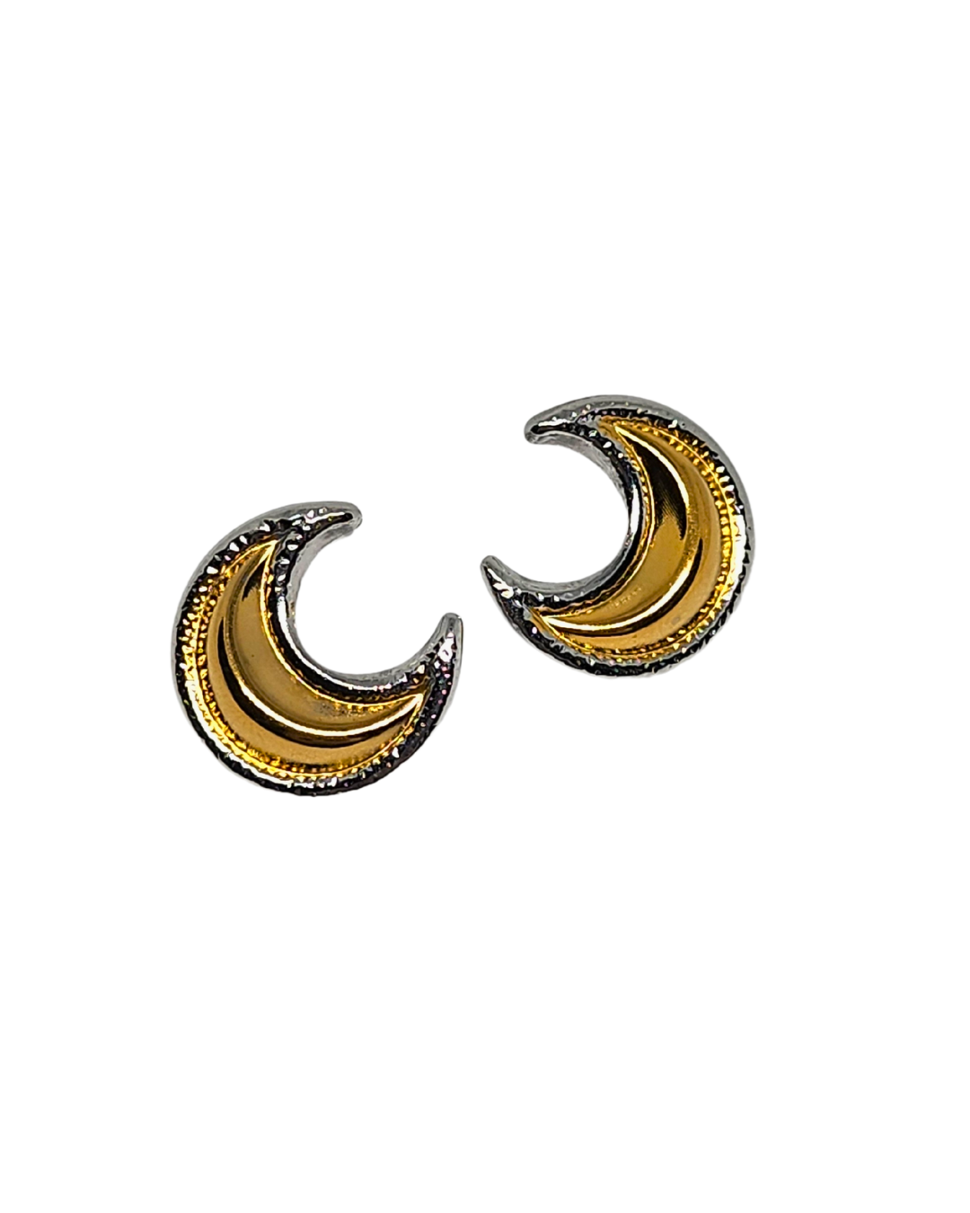 cercei Eclipse placați aur 18K, formă semi-lună, în două culori