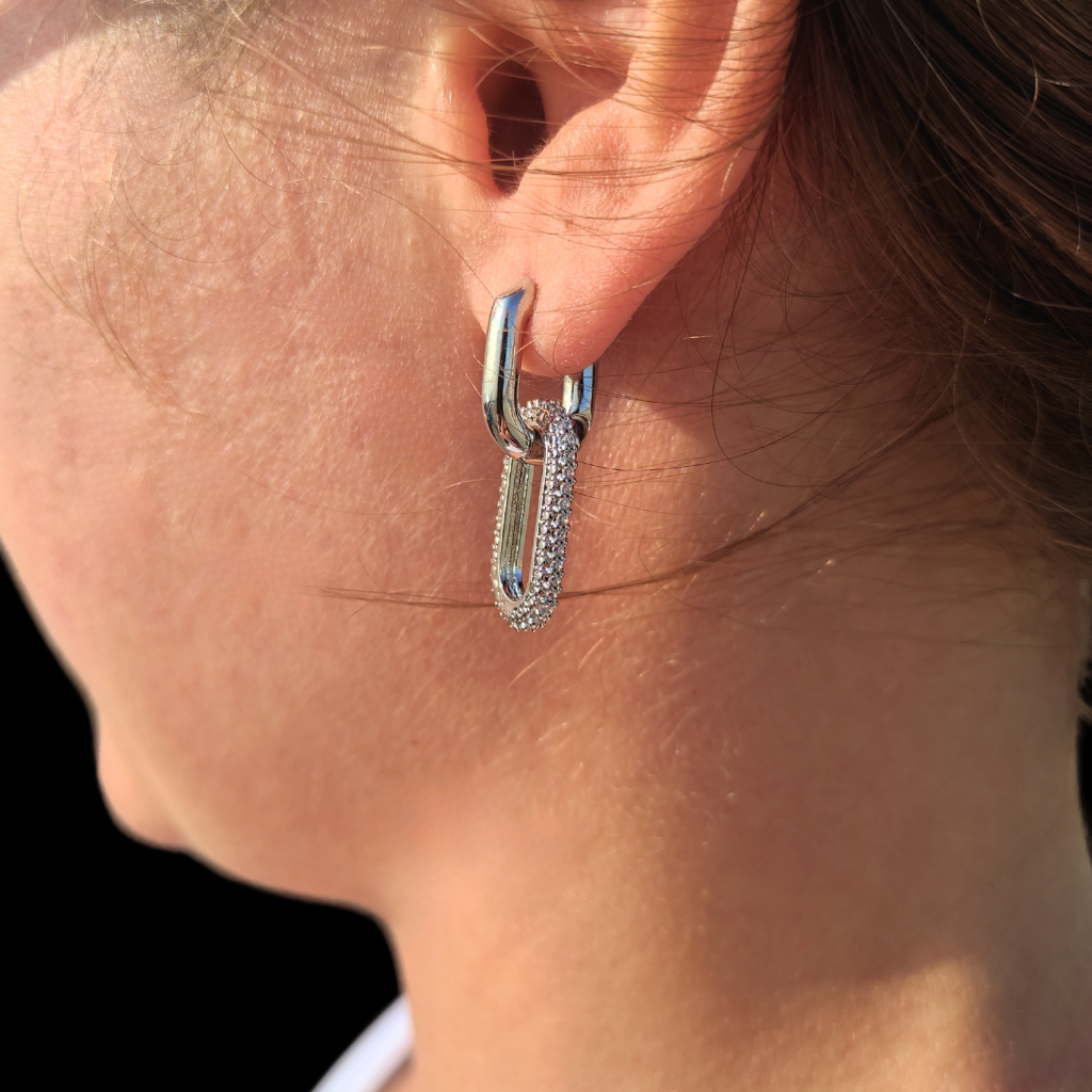 cercei MARVELLOUS link, detașabili, cu strasuri zirconia cubice, placați aur 18K