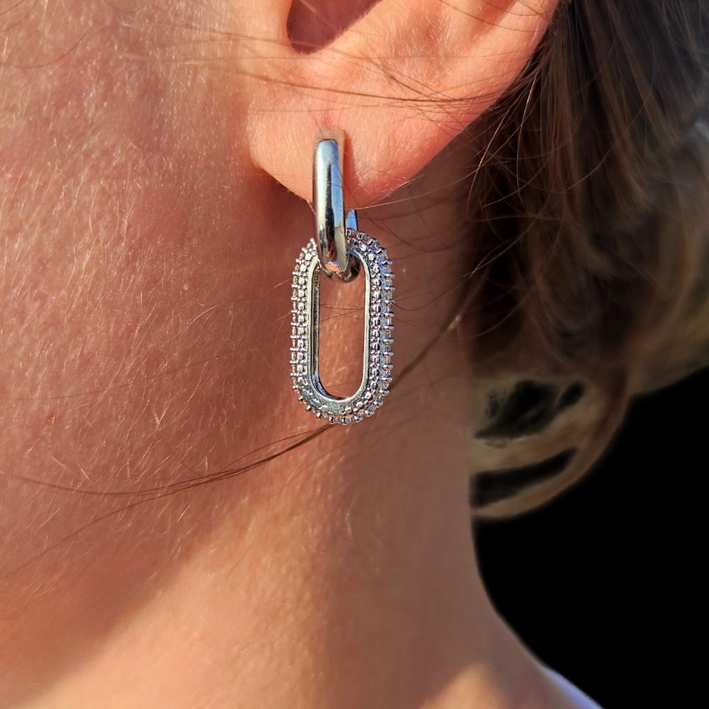 cercei MARVELLOUS link, detașabili, cu strasuri zirconia cubice, placați aur 18K
