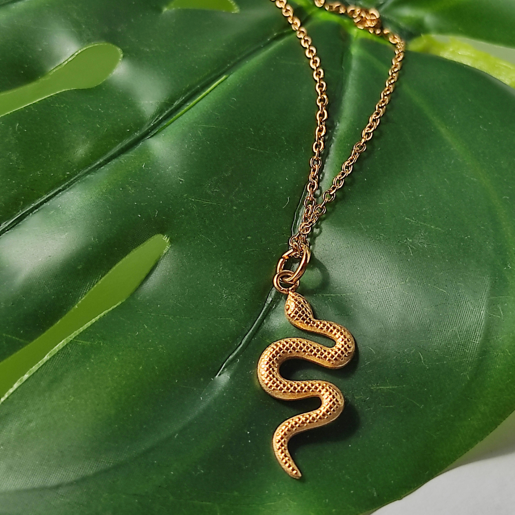colier SNAKE placat cu aur 18K - colier subțire cu pandantiv șarpe