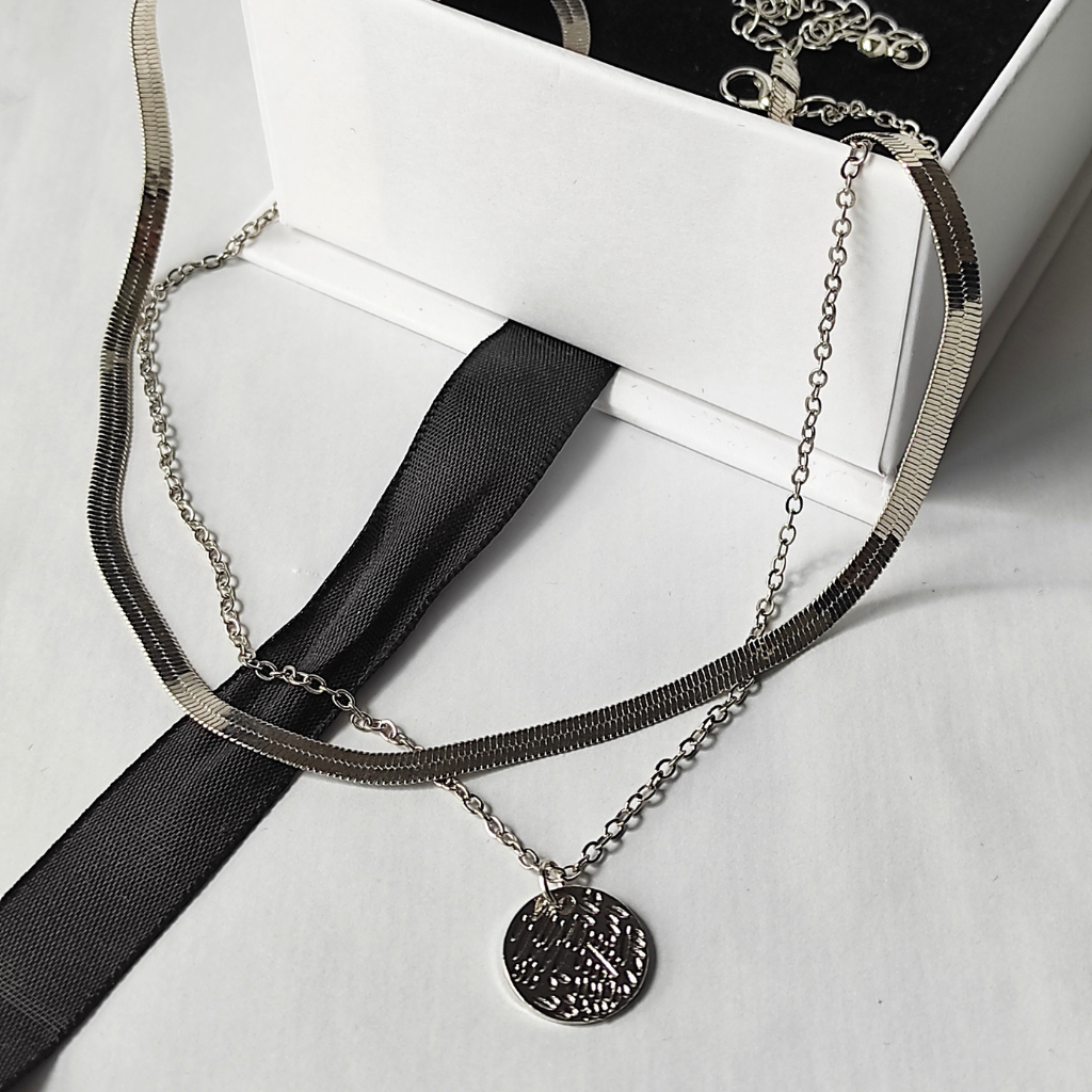 set 2 coliere SILVERY - minimaliste, pandantiv geometric