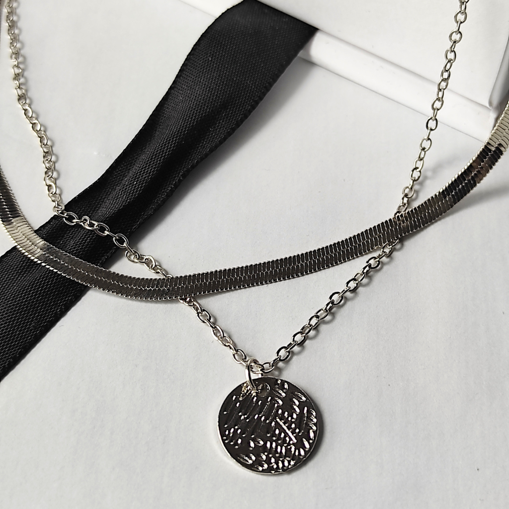 set 2 coliere SILVERY - minimaliste, pandantiv geometric