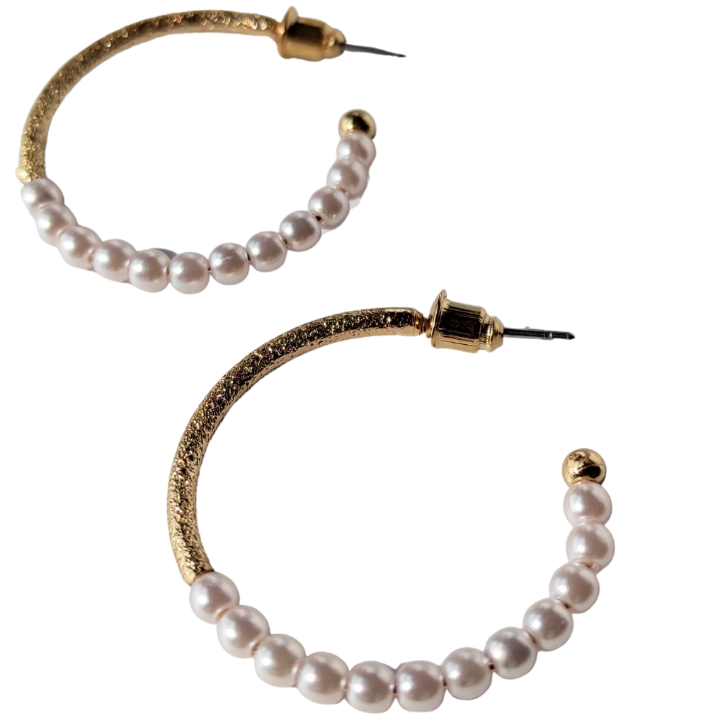cercei LADY PEARLS - cercei verigă, jumătate cu perle, jumătate aurii
