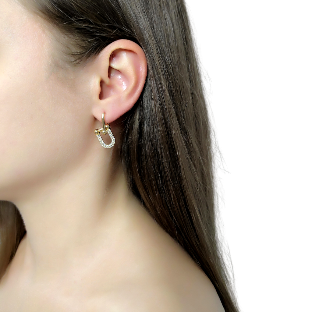 cercei GOLD LINK placați aur 14K - cu strasuri zirconia cubice, detașabili, bijuterii ltm, cercei ltm, ltmshop, magazin online de bijuterii