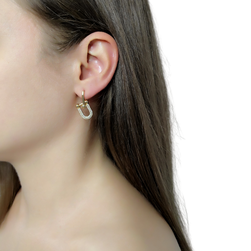 cercei GOLD LINK placați aur 14K - cu strasuri zirconia cubice, detașabili, bijuterii ltm, cercei ltm, ltmshop, magazin online de bijuterii
