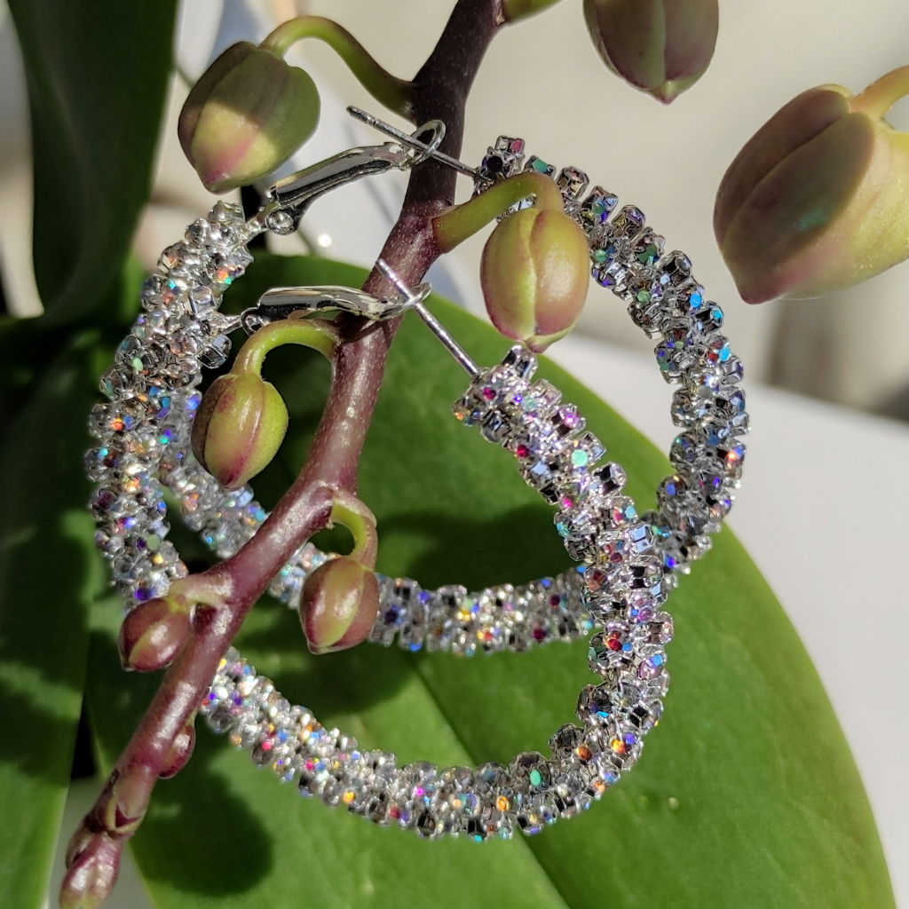 cercei SPARKLE - cercei tip verigă, argintii, strălucitori, cercei mari stralucitori,cercei de ocazie, cercei argintii stralucitori mari, cercei ltm, bijuterii ltm, ltmshop