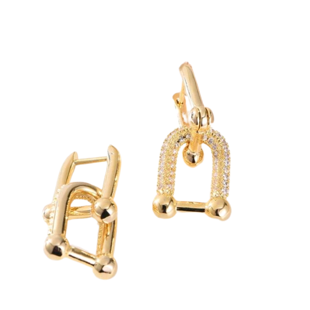 cercei GOLD LINK placați aur 14K - cu strasuri zirconia cubice, detașabili, bijuterii ltm, cercei ltm, ltmshop, magazin online de bijuterii