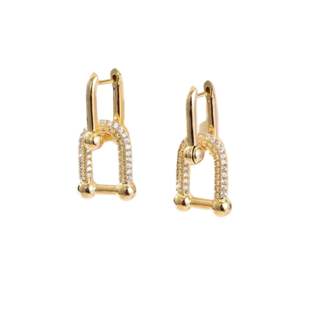 cercei GOLD LINK placați aur 14K - cu strasuri zirconia cubice, detașabili, bijuterii ltm, cercei ltm, ltmshop, magazin online de bijuterii