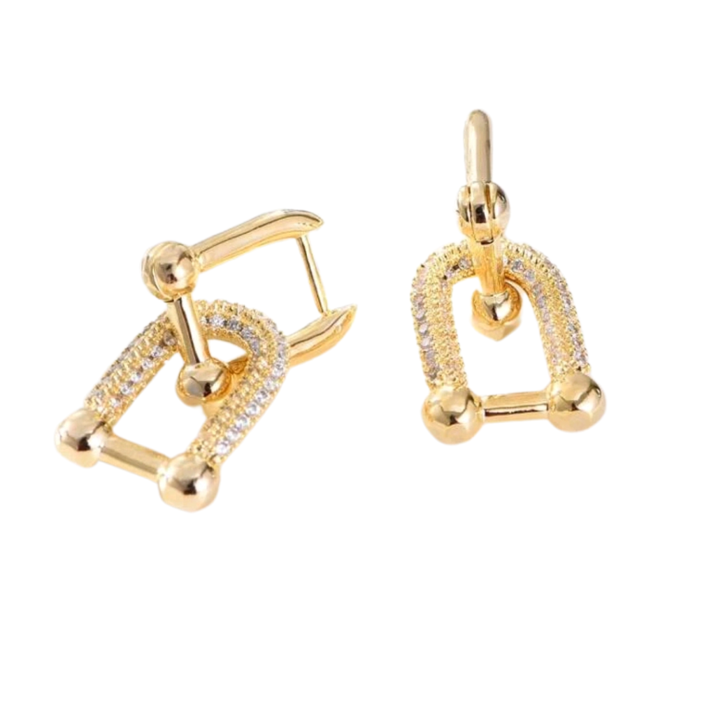 cercei GOLD LINK placați aur 14K - cu strasuri zirconia cubice, detașabili, bijuterii ltm, cercei ltm, ltmshop, magazin online de bijuterii