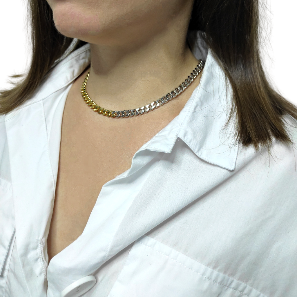 colier HALF ME HALF YOU placat cu aur 18K - colier cuban din două culori