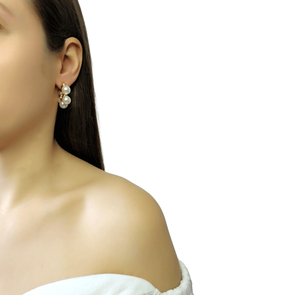 cercei IMPERIAL clasici, rotunzi, cu perle albe - Earrings
