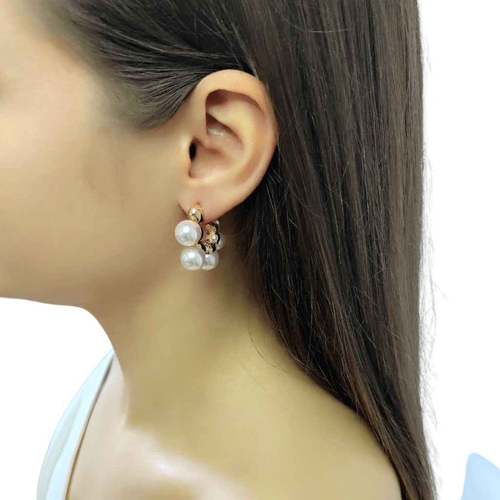 cercei IMPERIAL clasici, rotunzi, cu perle albe - Earrings