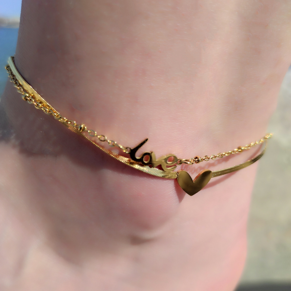 brățară de picior LOVE placată aur 18K