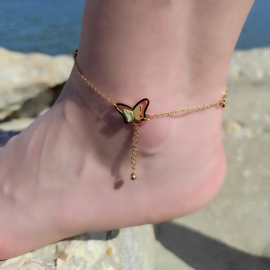 brățară de picior BUTTERFLY placată aur 18K