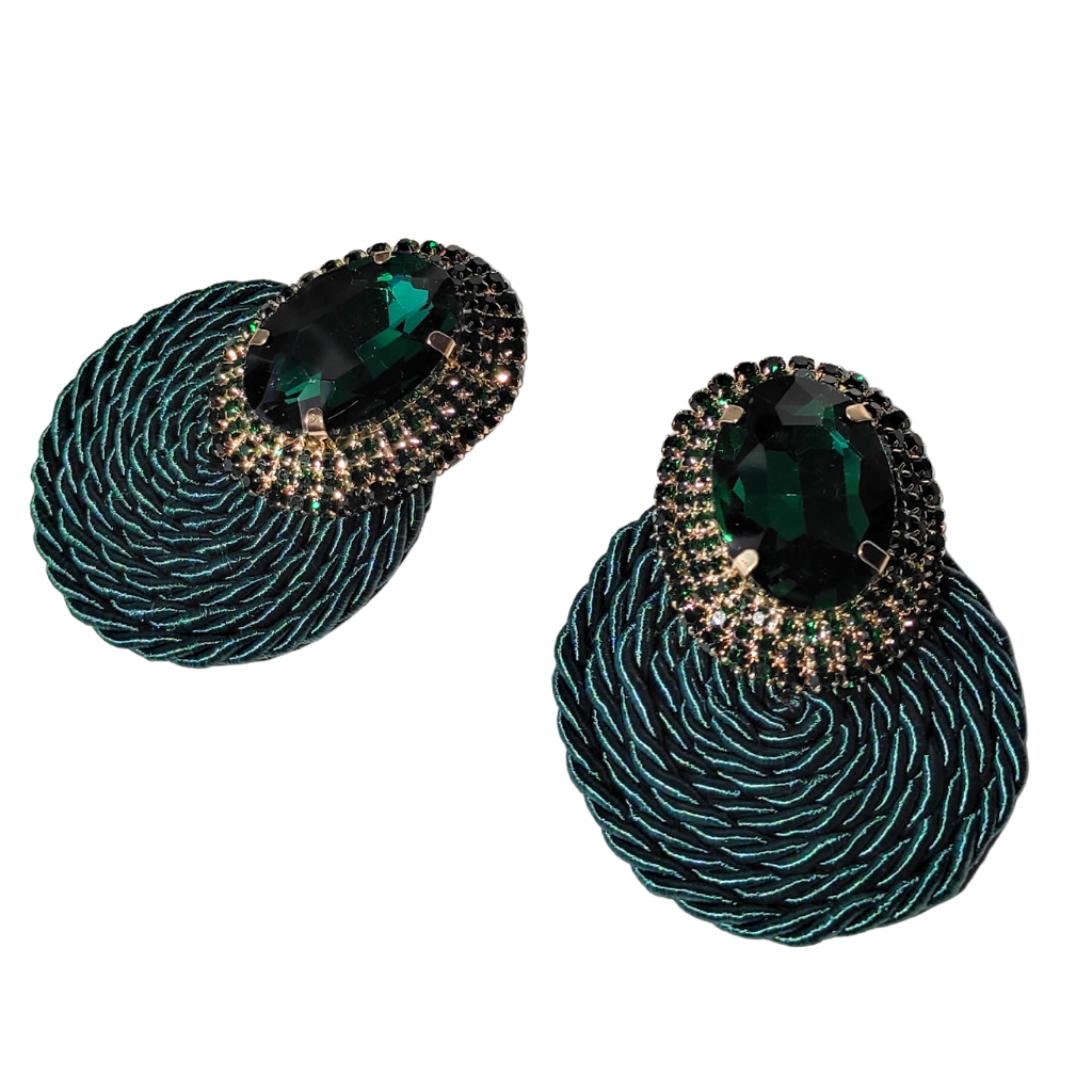 cercei handmade ECLAT cu strasuri verde regal