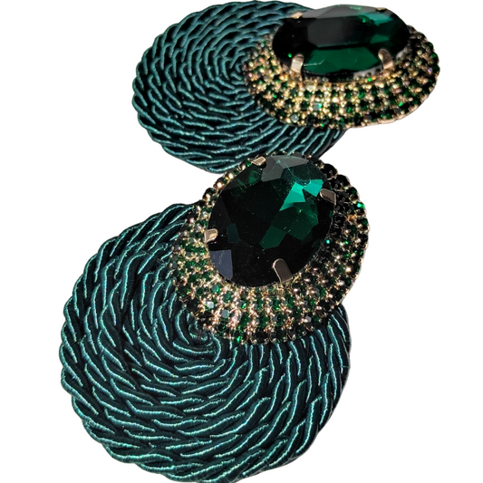 cercei handmade ECLAT cu strasuri verde regal