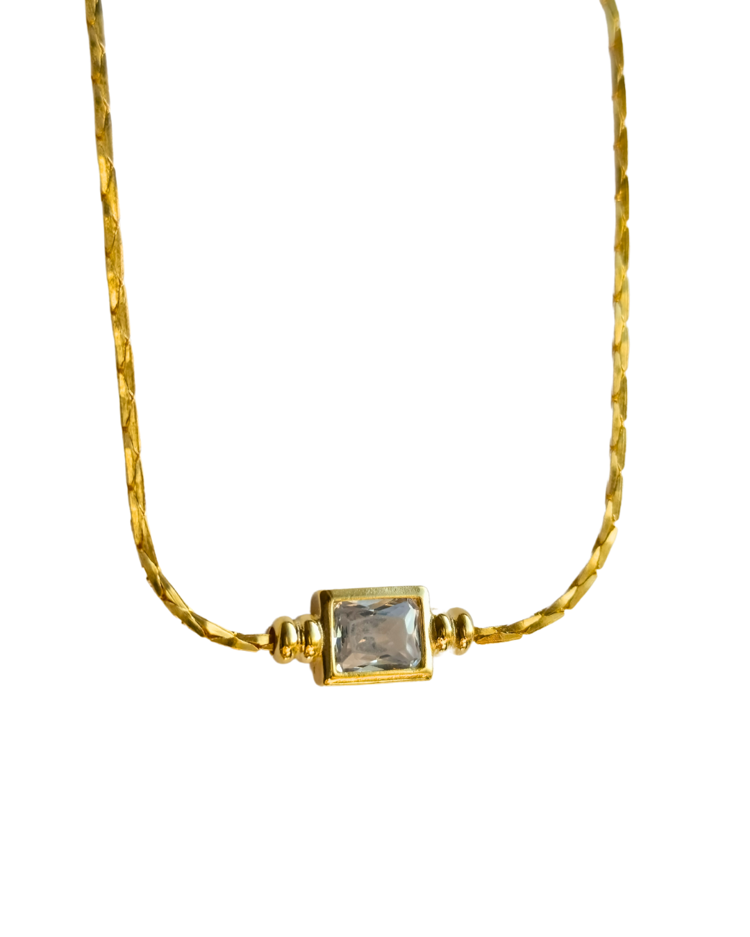colier Odyssey placat cu aur 18K, pandantiv cristal dreptunghiular