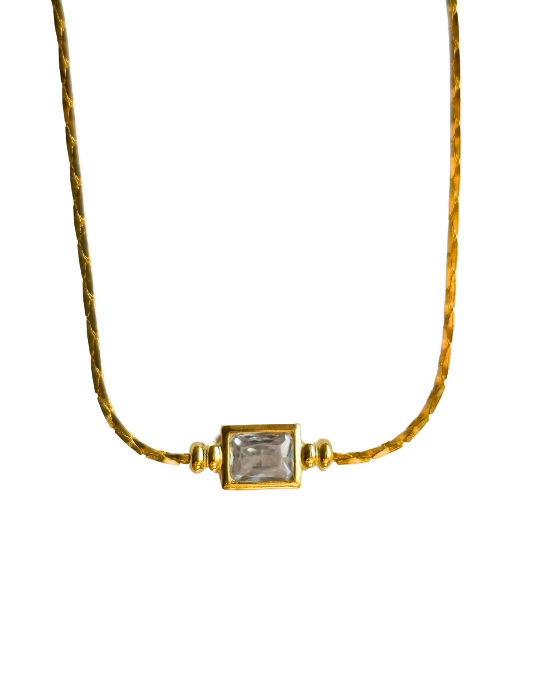 colier Odyssey placat cu aur 18K, pandantiv cristal dreptunghiular