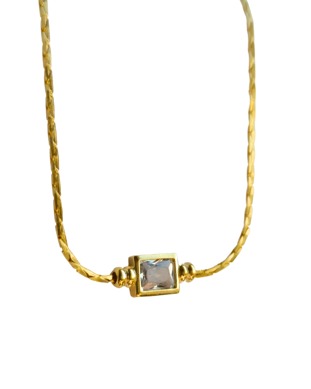 colier Odyssey placat cu aur 18K, pandantiv cristal dreptunghiular