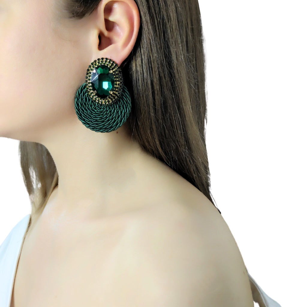 cercei handmade ECLAT cu strasuri verde regal