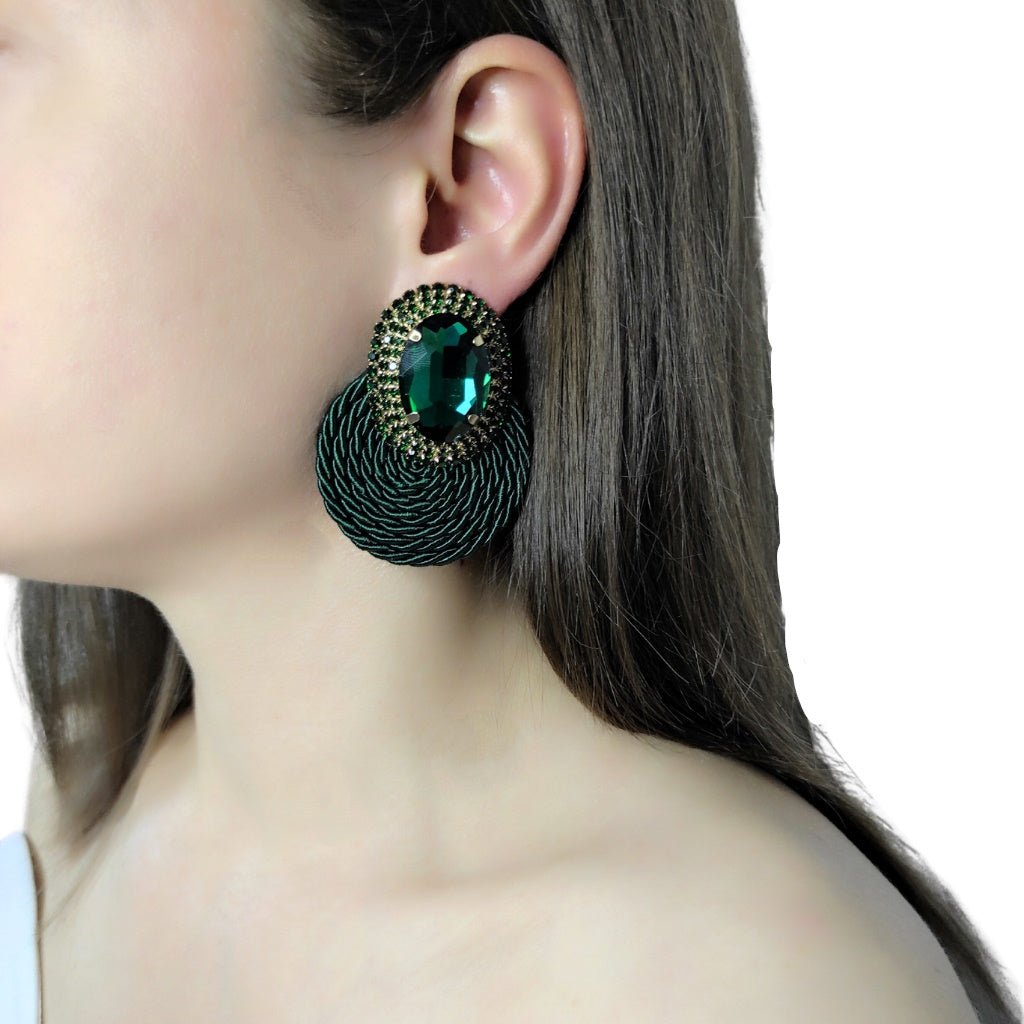 cercei handmade ECLAT cu strasuri verde regal
