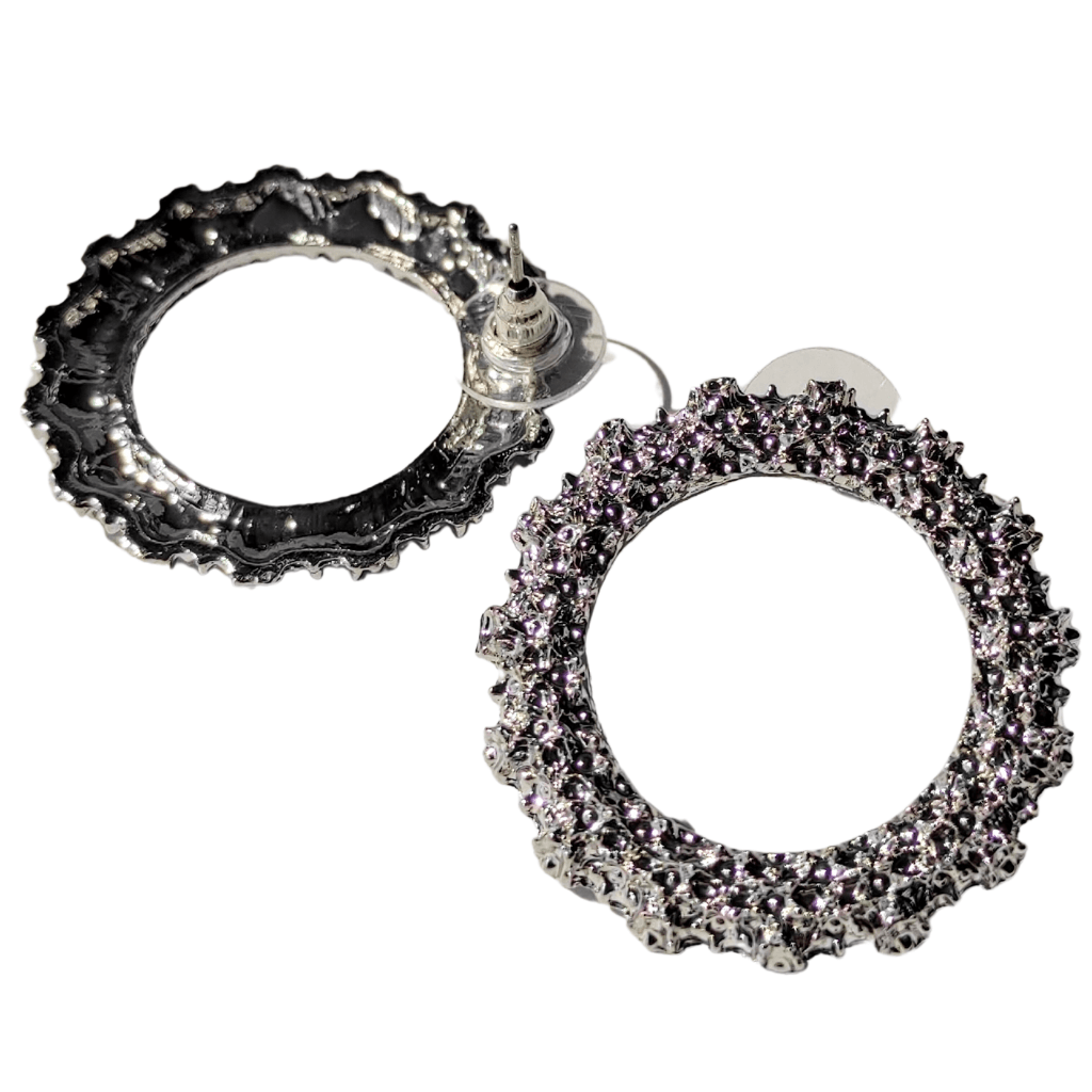 cercei SHINING WORLD - cercei argintii, rotunzi, texturați - Earrings