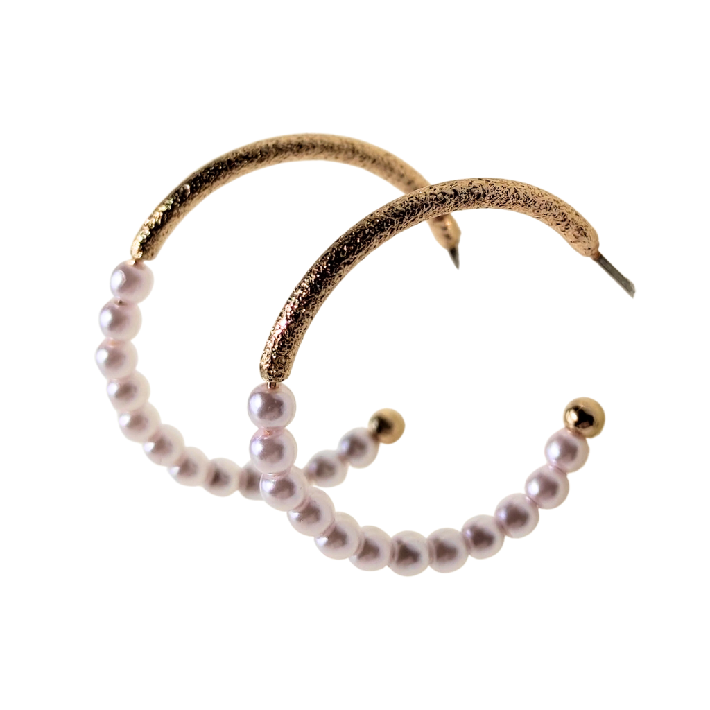 cercei LADY PEARLS - cercei verigă, jumătate cu perle, jumătate aurii