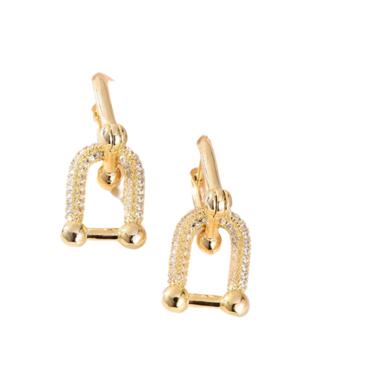 cercei GOLD LINK placați aur 14K - cu strasuri zirconia cubice, detașabili, bijuterii ltm, cercei ltm, ltmshop, magazin online de bijuterii