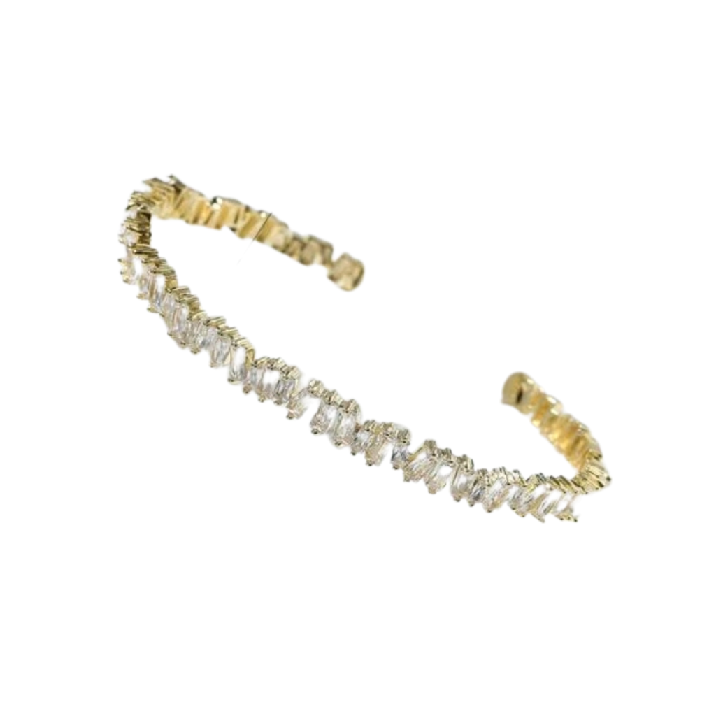 brățară GOLDEN QUEEN placată cu aur 18K și strasuri zirconia albe, bratara fara inchizatoare, bratara reglabila placata cu aur, bratari ltm, bijuterii ltm, ltmshop