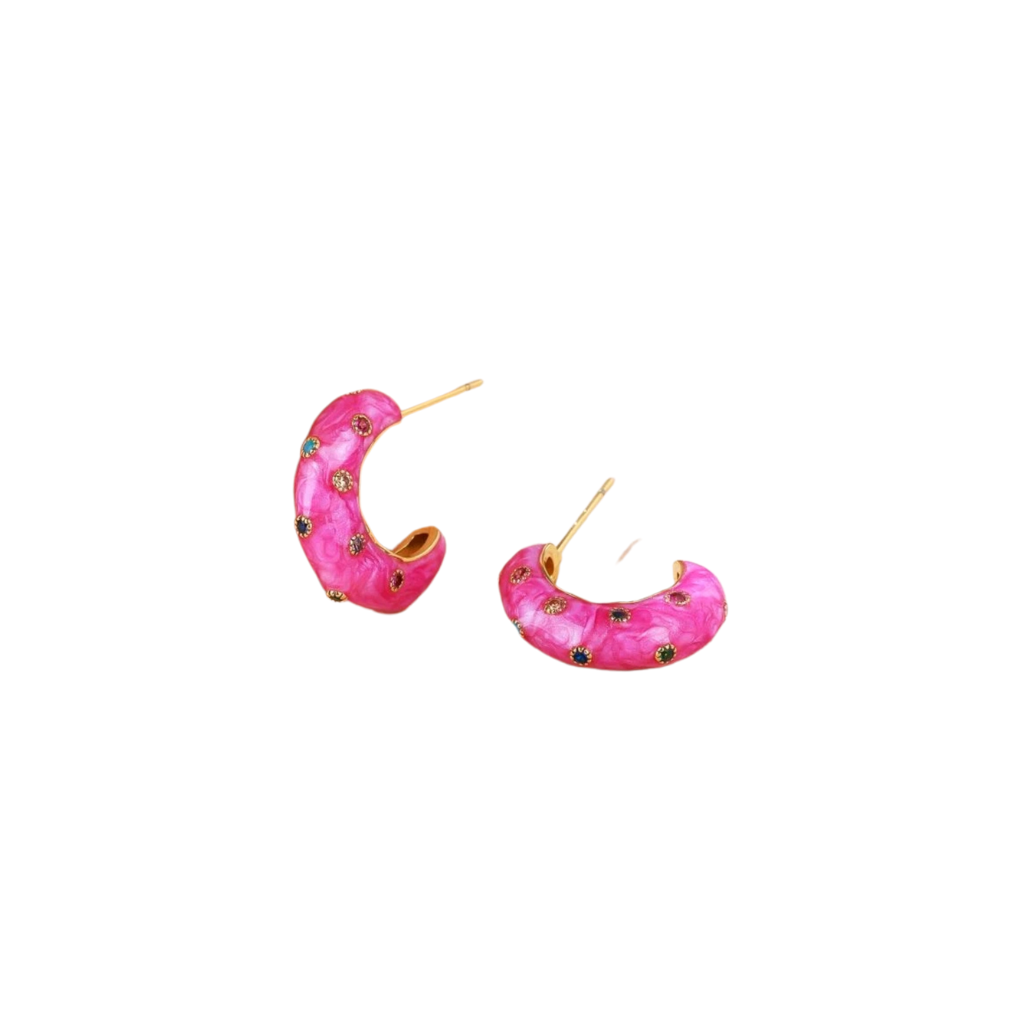 cercei PINKY - cercei roz, cu strasuri zirconia colorate