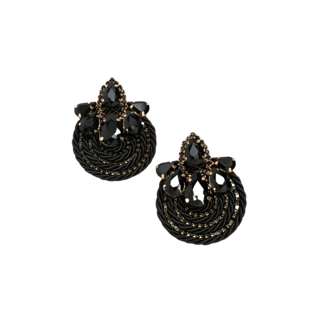 cercei UNFORGETTABLE handmade cu strasuri negre 