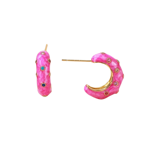 cercei PINKY - cercei roz, cu strasuri zirconia colorate
