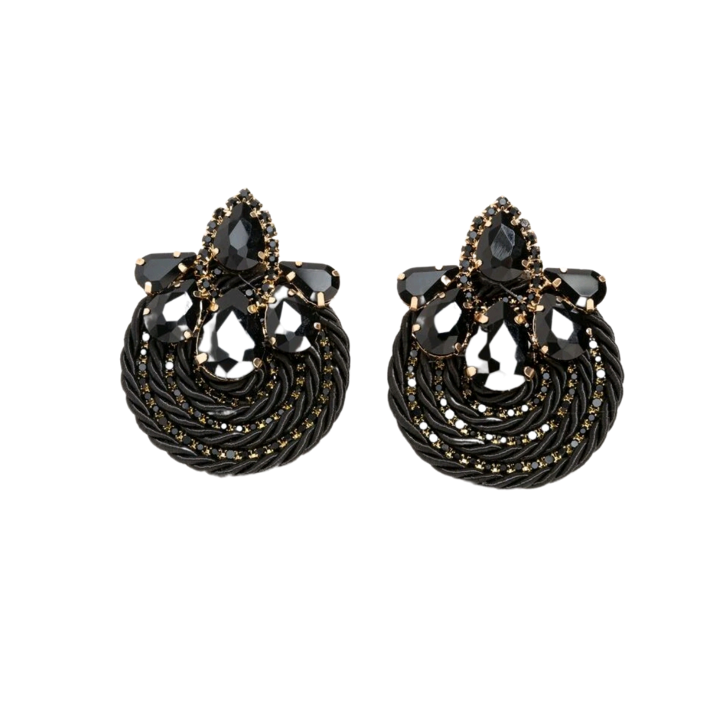 cercei UNFORGETTABLE handmade cu strasuri negre 