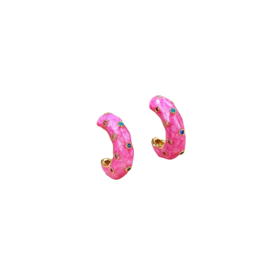 cercei PINKY - cercei roz, cu strasuri zirconia colorate