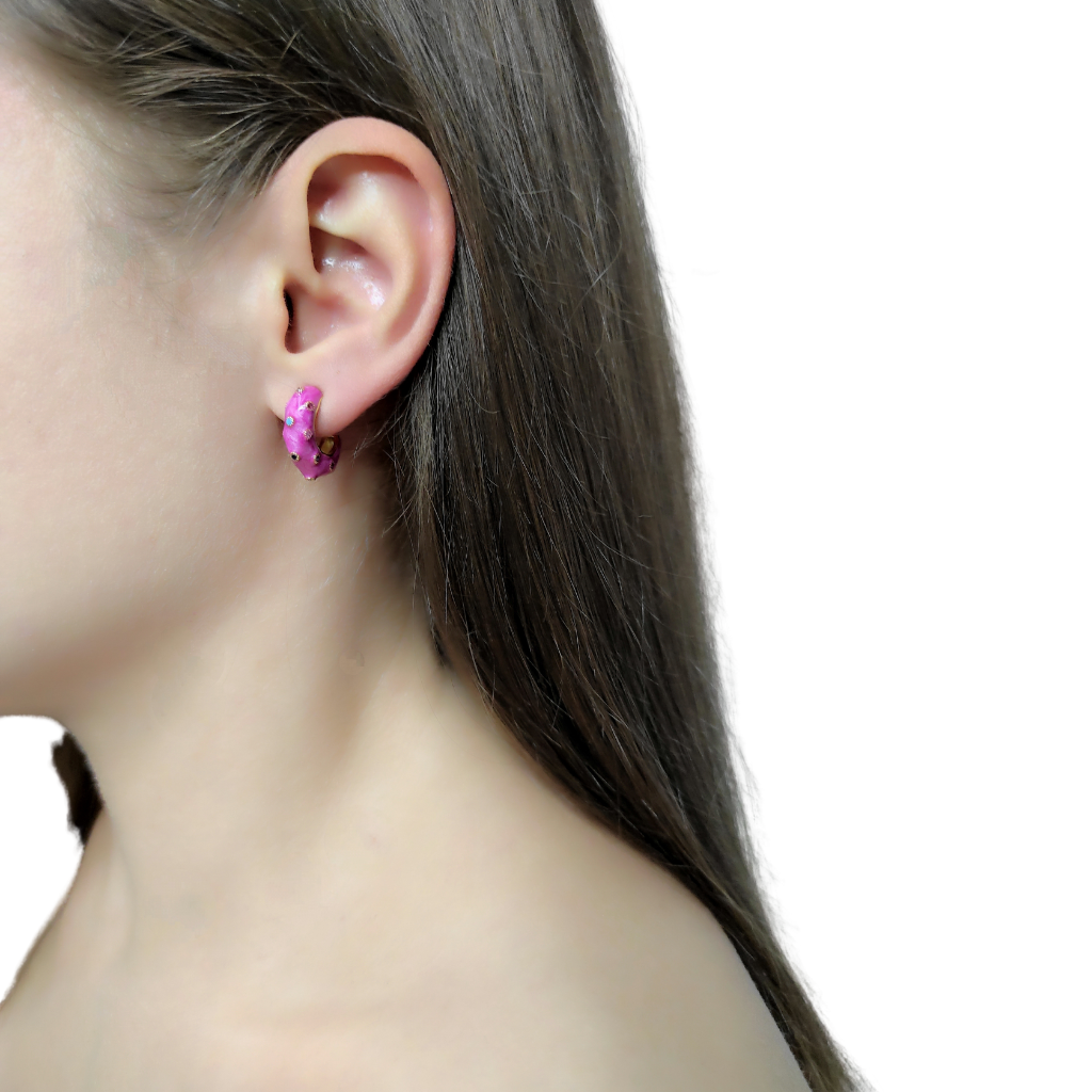 cercei PINKY - cercei roz, cu strasuri zirconia colorate