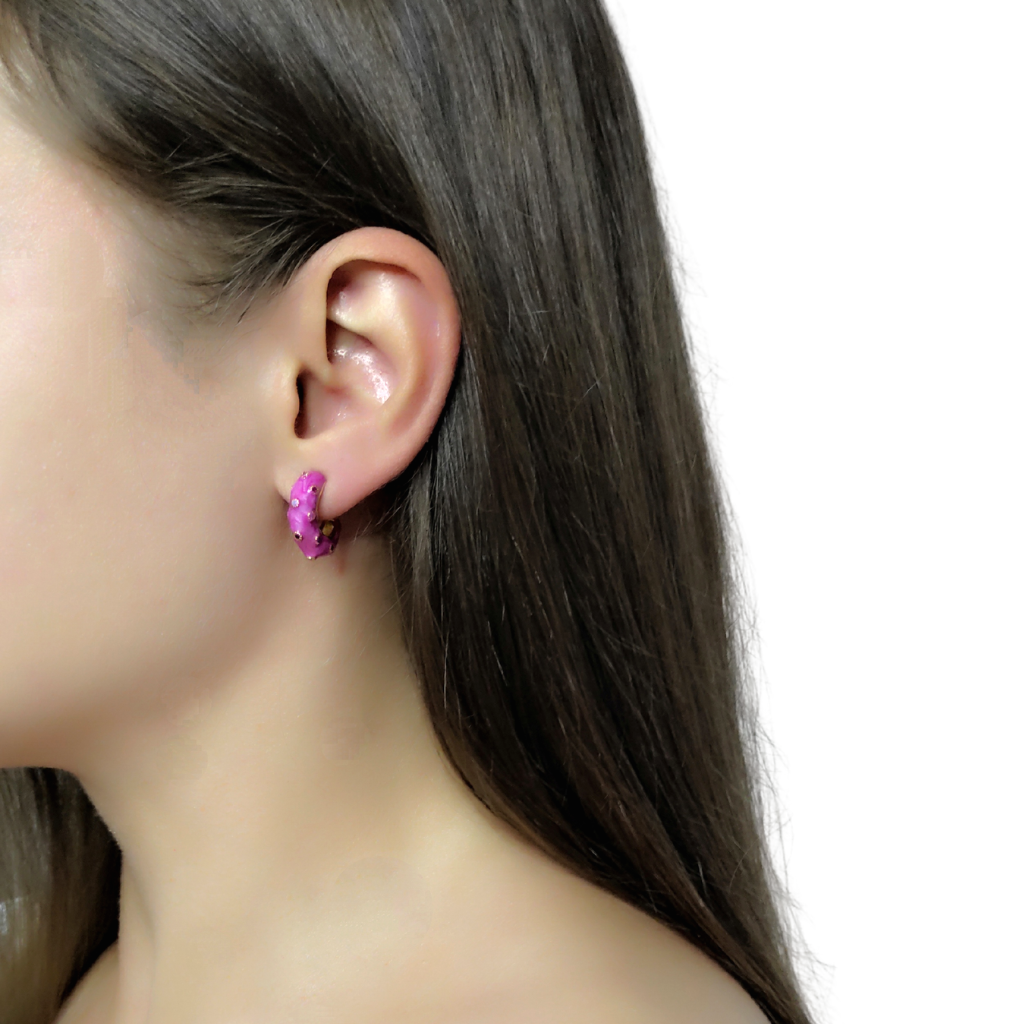 cercei PINKY - cercei roz, cu strasuri zirconia colorate