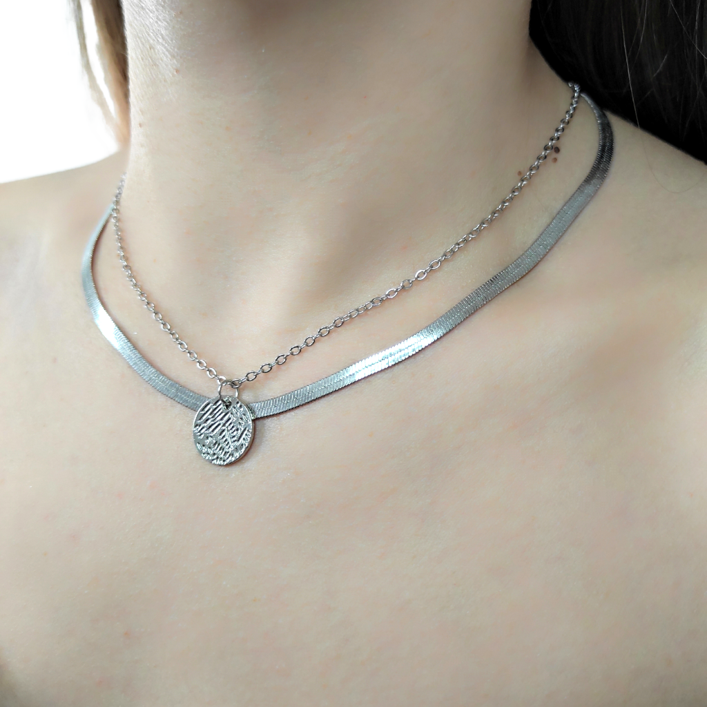 set 2 coliere SILVERY - minimaliste, pandantiv geometric