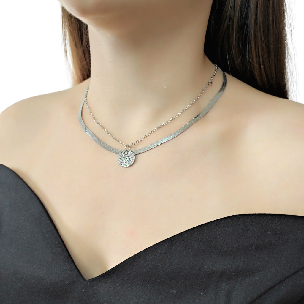 set 2 coliere SILVERY - minimaliste, pandantiv geometric