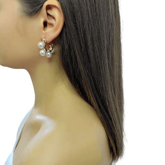 cercei IMPERIAL clasici, rotunzi, cu perle albe - Earrings