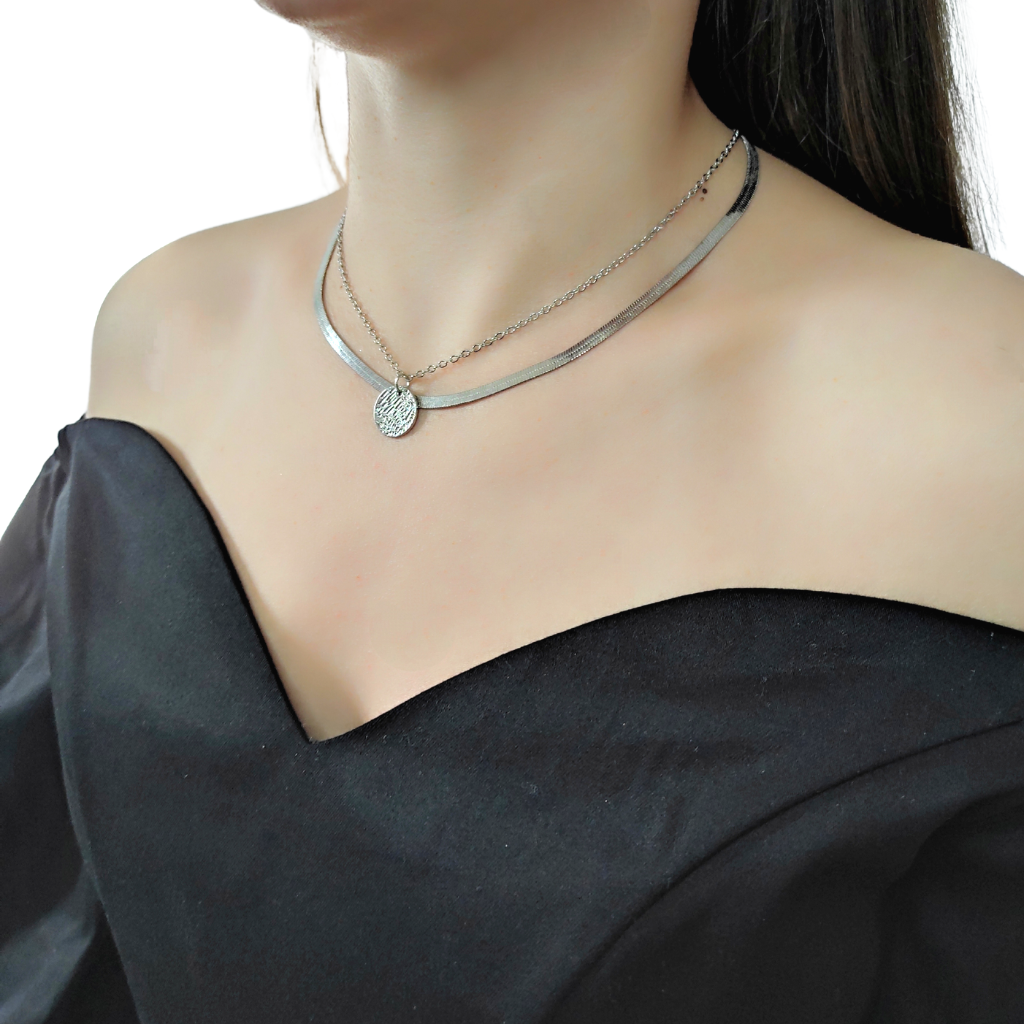 set 2 coliere SILVERY - minimaliste, pandantiv geometric